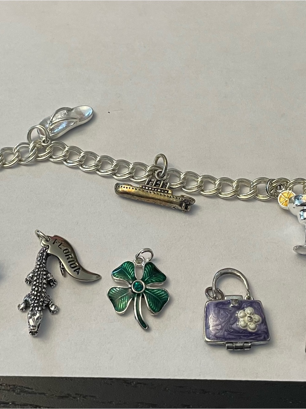 Silver Charm Bracelet with 11 charms - sterling silver 925